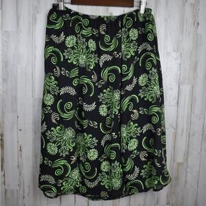 Y2K vintage black/green floral midi length drapey skirt size 14 fairy whimsy